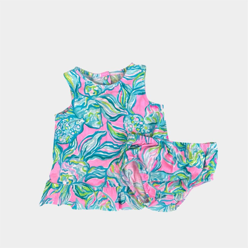 Lilly Pulitzer Girls Claudia Infant Dress Pelican Pink Off the Scales 3-6 Months